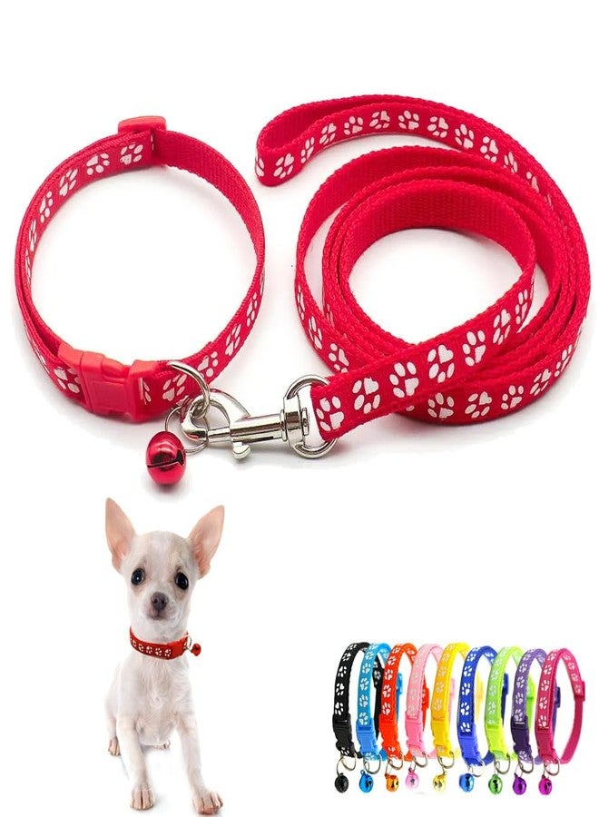 Weimostar Red XXS Dog Collar with Bell Leash Set, Cat Collar Nylon Soft Adjustable Buckle for XS XSmall Extra Small Tiny Boy Girl Puppy Pets Female Male Kitten Yorkie Teacup Chihuahua X-Small - Image 1